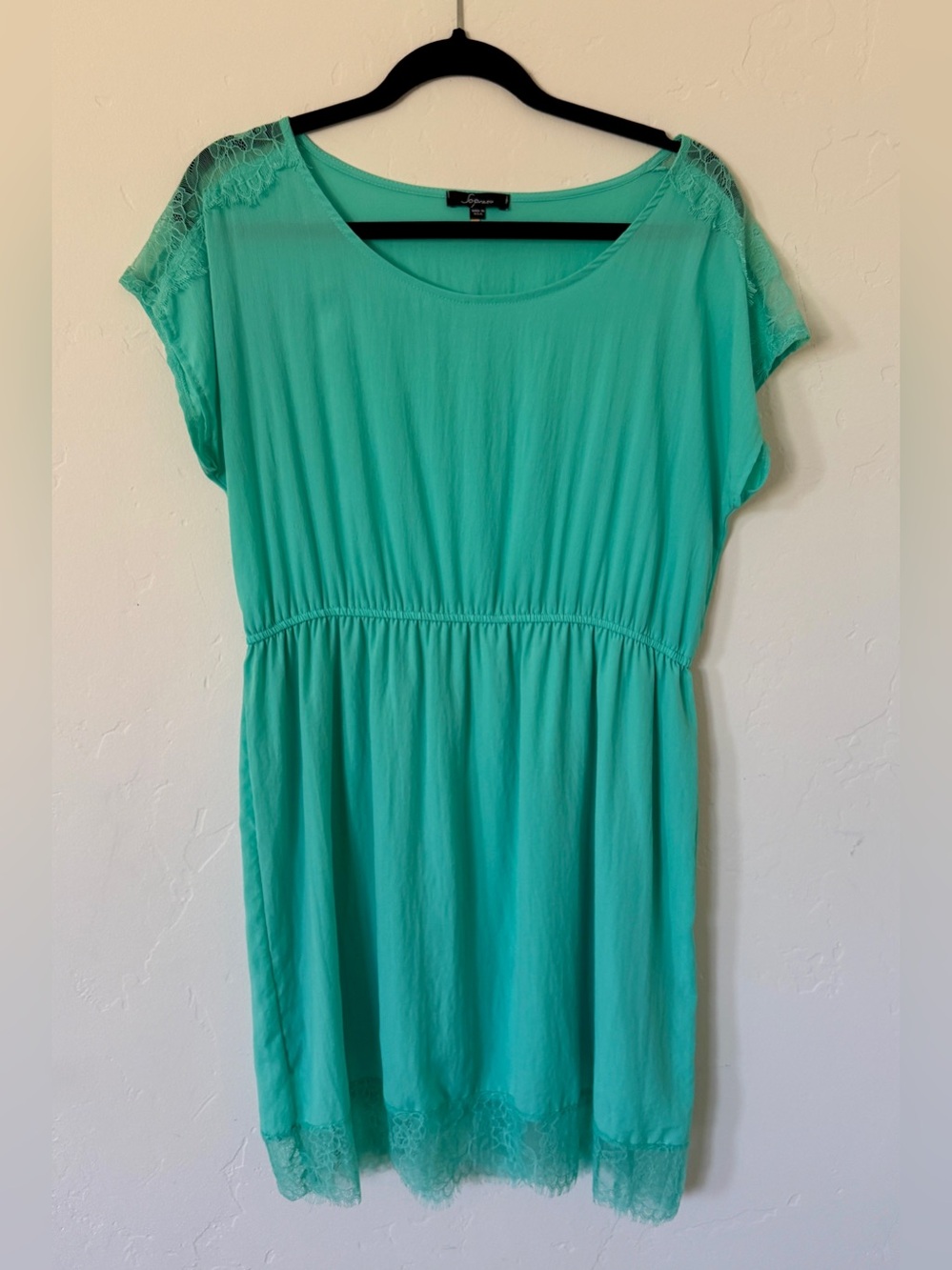 Soprano Teal Lace-Trim Mini Dress